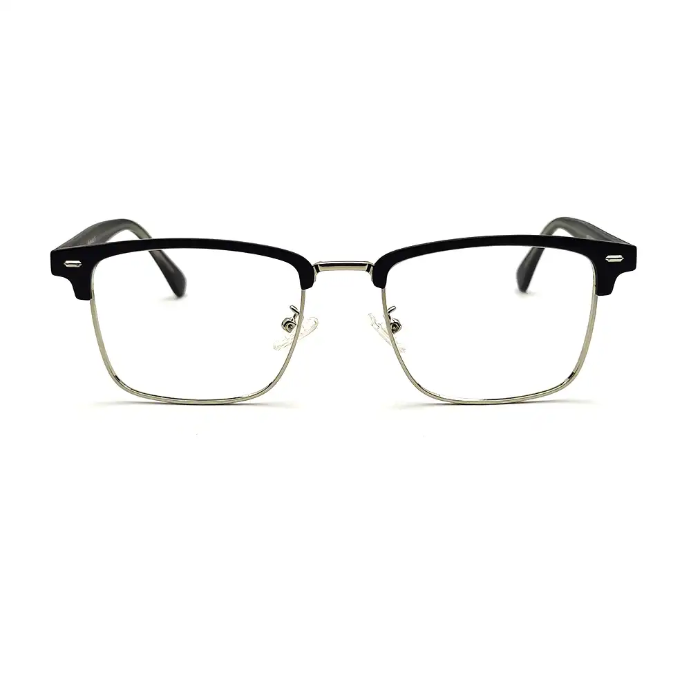 Black Silver Clubmaster Eyeglasses at Chashmah.com