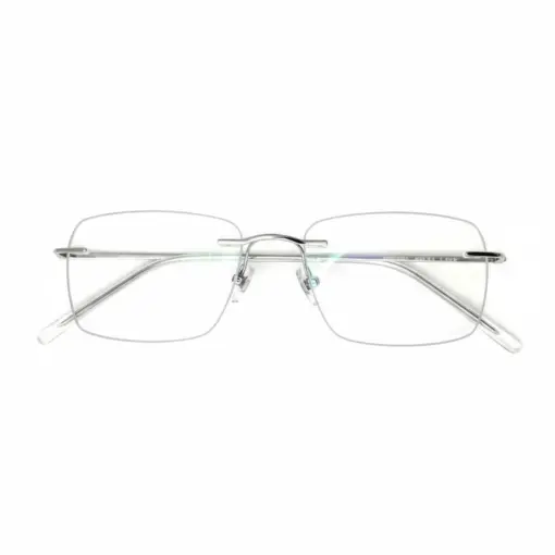 Matte Silver Rimless Eyeglasses at chashmah