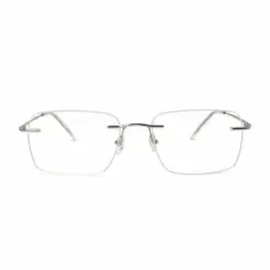Matte Silver Rimless Eyeglasses at chashmah