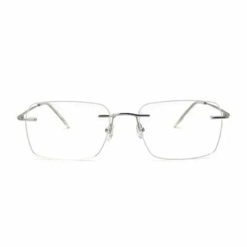 Matte Silver Rimless Eyeglasses at chashmah