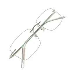 Matte Silver Rimless Eyeglasses at chashmah