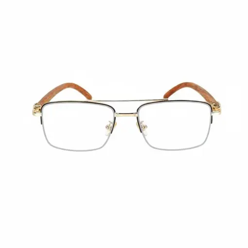 Golden Metal Wooden Eyeglasses at chashmah