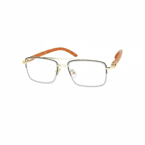Golden Metal Wooden Eyeglasses at chashmah