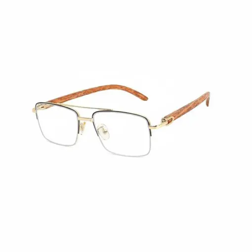 Golden Metal Wooden Eyeglasses at chashmah
