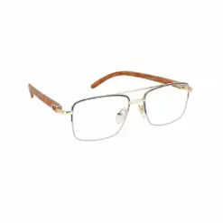 Golden Metal Wooden Eyeglasses at chashmah