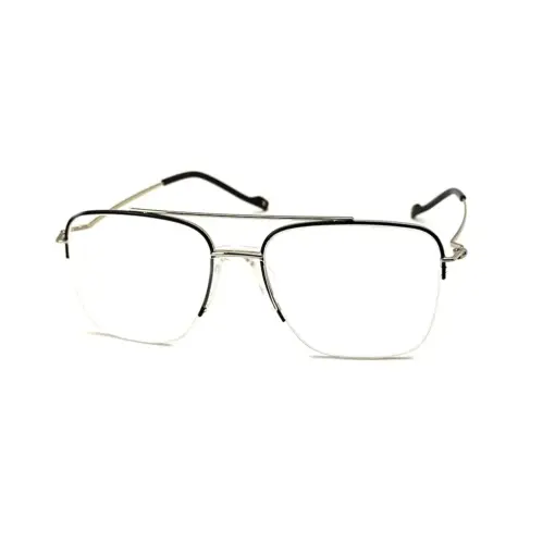 Silver-black Half-frame Turban Fit Eyeglasses
