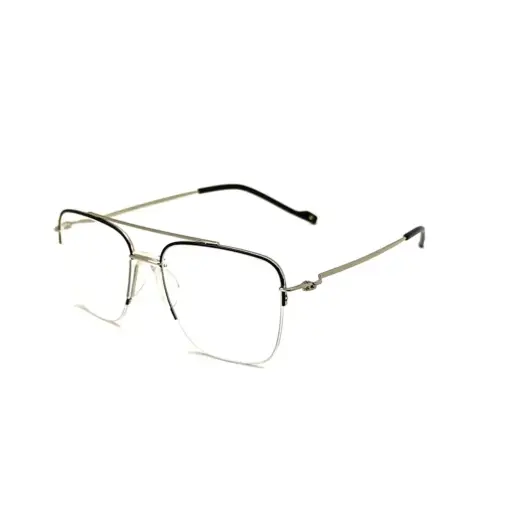 Silver-black Half-frame Turban Fit Eyeglasses
