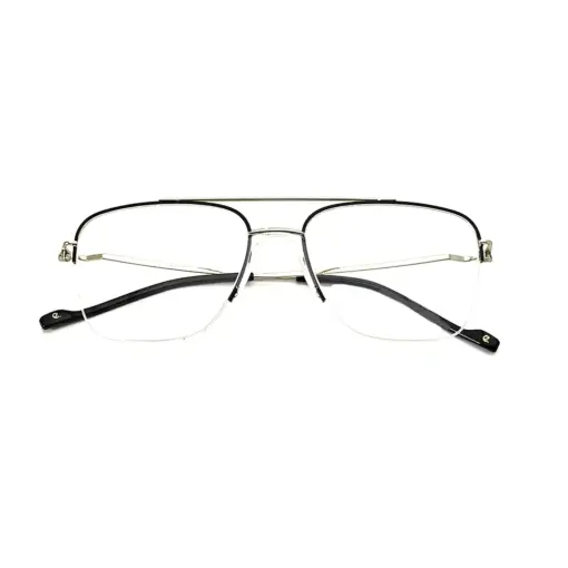 Silver-black Half-frame Turban Fit Eyeglasses