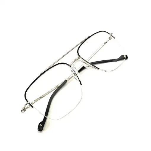 Silver-black Half-frame Turban Fit Eyeglasses