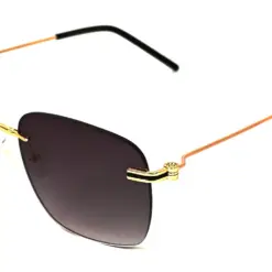 Grey Gold Dual Tone Rimless Turban Fit Sunglasses