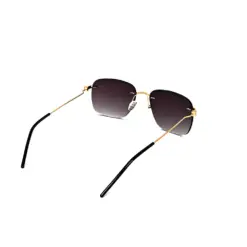 Grey Gold Dual Tone Rimless Turban Fit Sunglasses